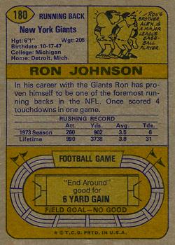 1974 Topps #180 Ron Johnson Back
