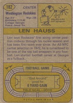 1974 Topps #182 Len Hauss Back