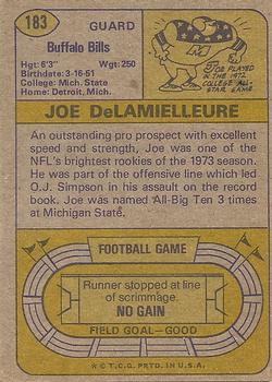 1974 Topps #183 Joe DeLamielleure Back