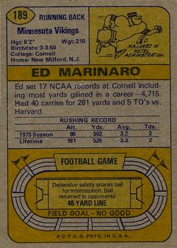 1974 Topps #189 Ed Marinaro Back