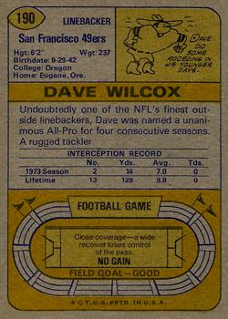 1974 Topps #190 Dave Wilcox Back