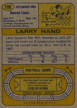 1974 Topps #198 Larry Hand Back
