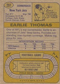 1974 Topps #201 Earlie Thomas Back