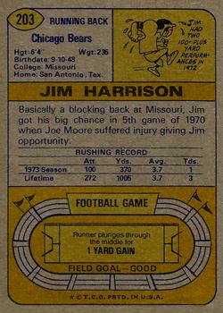 1974 Topps #203 Jim Harrison Back