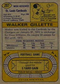 1974 Topps #207 Walker Gillette Back