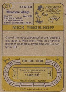 1974 Topps #214 Mick Tingelhoff Back