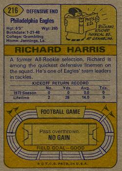 1974 Topps #216 Richard Harris Back