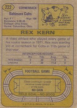 1974 Topps #222 Rex Kern Back