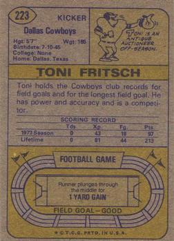 1974 Topps #223 Toni Fritsch Back