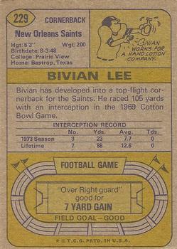1974 Topps #229 Bivian Lee Back