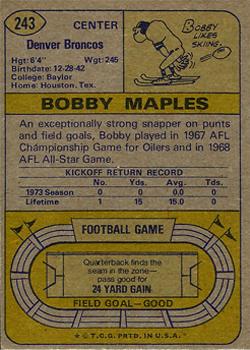 1974 Topps #243 Bobby Maples Back