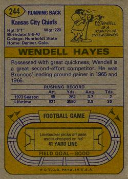 1974 Topps #244 Wendell Hayes Back