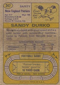 1974 Topps #247 Sandy Durko Back