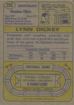 1974 Topps #252 Lynn Dickey Back