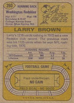 1974 Topps #260 Larry Brown Back