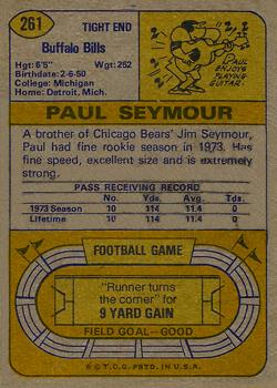 1974 Topps #261 Paul Seymour Back