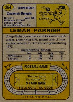 1974 Topps #264 Lemar Parrish Back