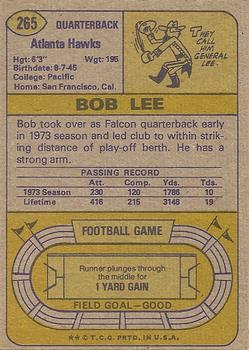 1974 Topps #265 Bob Lee Back