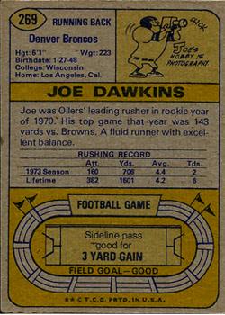 1974 Topps #269 Joe Dawkins Back