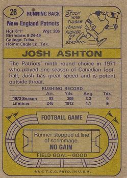 1974 Topps #26 Josh Ashton Back