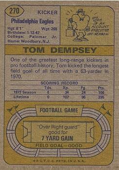 1974 Topps #270 Tom Dempsey Back