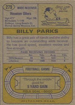 1974 Topps #279 Billy Parks Back