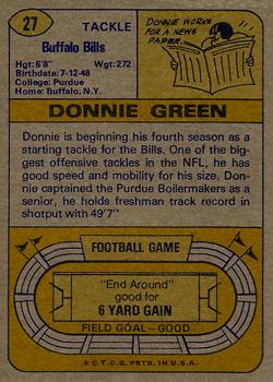 1974 Topps #27 Donnie Green Back
