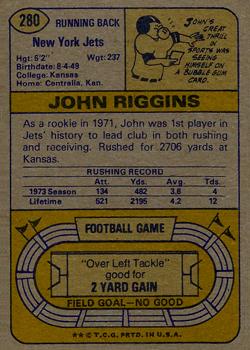 1974 Topps #280 John Riggins Back