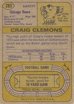 1974 Topps #283 Craig Clemons Back