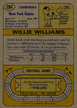 1974 Topps #284 Willie Williams Back