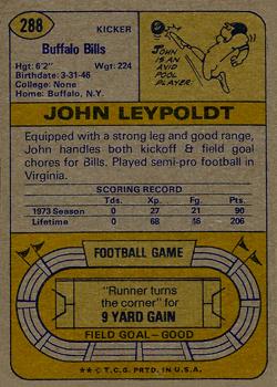 1974 Topps #288 John Leypoldt Back
