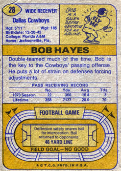 1974 Topps #28 Bob Hayes Back