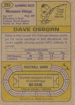 1974 Topps #293 Dave Osborn Back