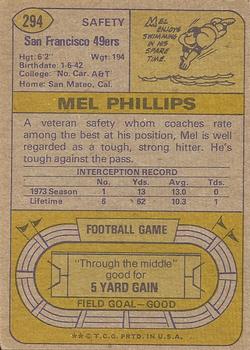 1974 Topps #294 Mel Phillips Back