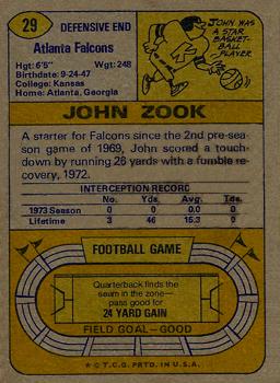 1974 Topps #29 John Zook Back