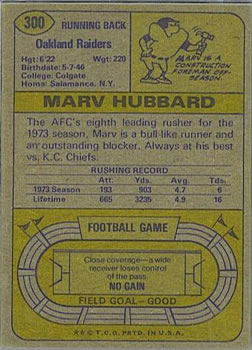 1974 Topps #300 Marv Hubbard Back