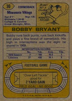 1974 Topps #30 Bobby Bryant Back