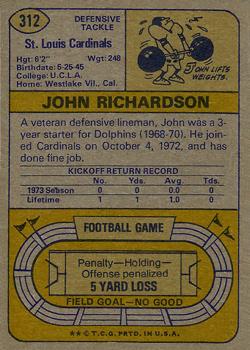 1974 Topps #312 John Richardson Back