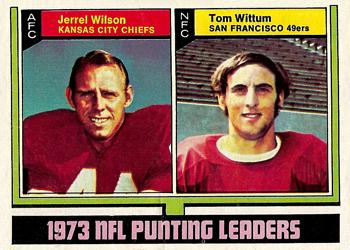 1974 Topps #333 1973 NFL Punting Leaders (Jerrel Wilson / Tom Wittum) Front