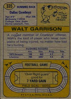 1974 Topps #335 Walt Garrison Back