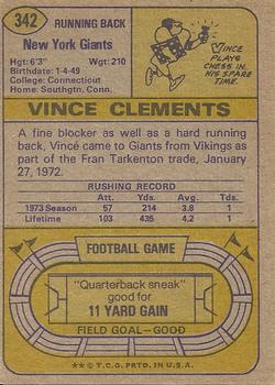 1974 Topps #342 Vince Clements Back