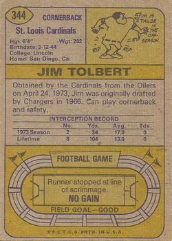 1974 Topps #344 Jim Tolbert Back
