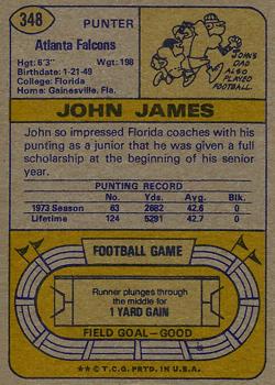1974 Topps #348 John James Back