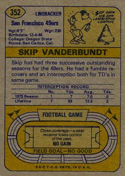 1974 Topps #352 Skip Vanderbundt Back