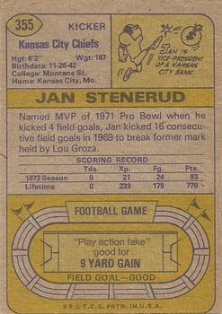 1974 Topps #355 Jan Stenerud Back