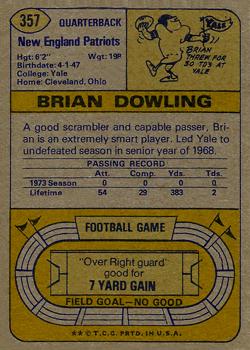 1974 Topps #357 Brian Dowling Back