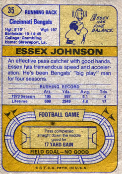 1974 Topps #35 Essex Johnson Back