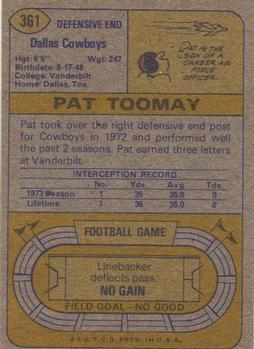 1974 Topps #361 Pat Toomay Back
