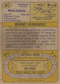 1974 Topps #365 Manny Fernandez Back