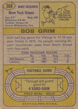 1974 Topps #368 Bob Grim Back